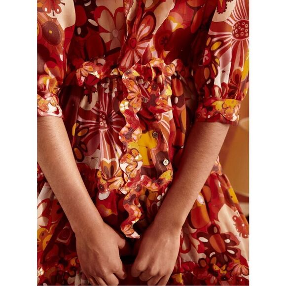 CELIA B Sinai Floral Puff Sleeve Mini Dress in Orange NWT Size Small - Picture 6 of 10